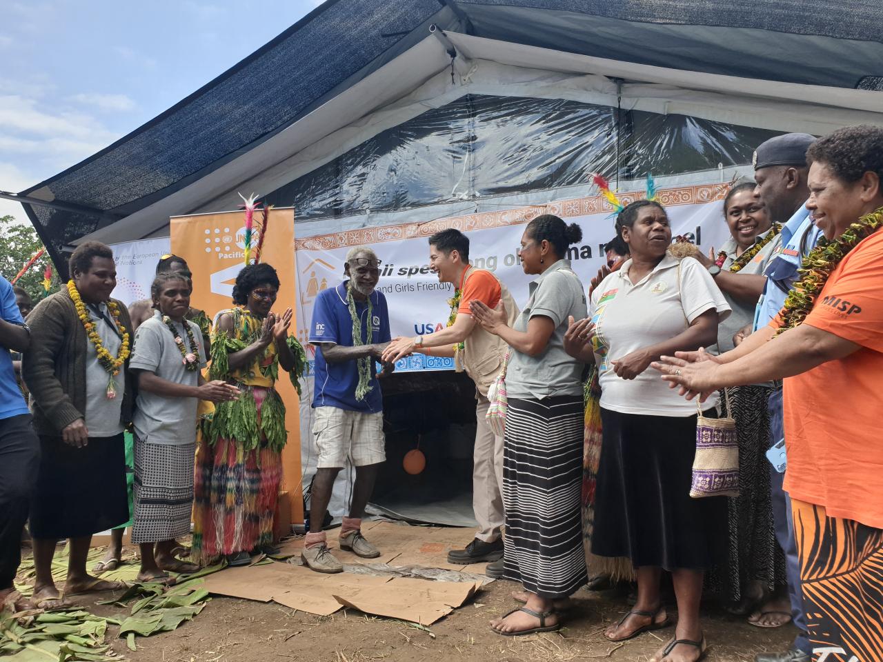 UNFPA Director, Iori Kato joining the community launch of Vanuatu’s first ever Women and Girls Friendly Space in Lenaken village, Tanna island.