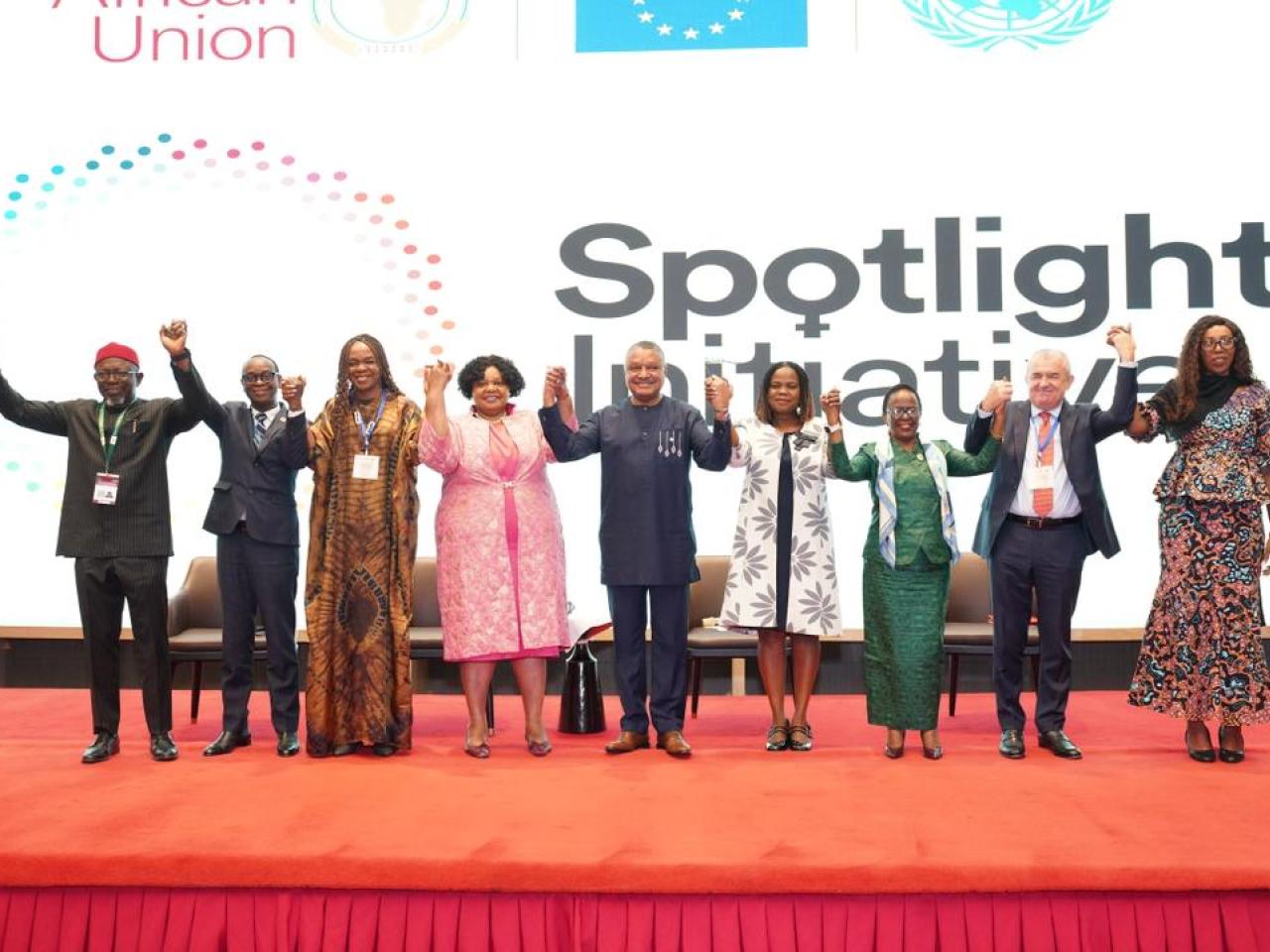 Representatives from the AU, EU, and UN unite for the official launch of SIARP 2.0. Photo: Spotlight Initiative, February 14, 2026, Skylight Hotel, Addis Ababa, Ethiopia.