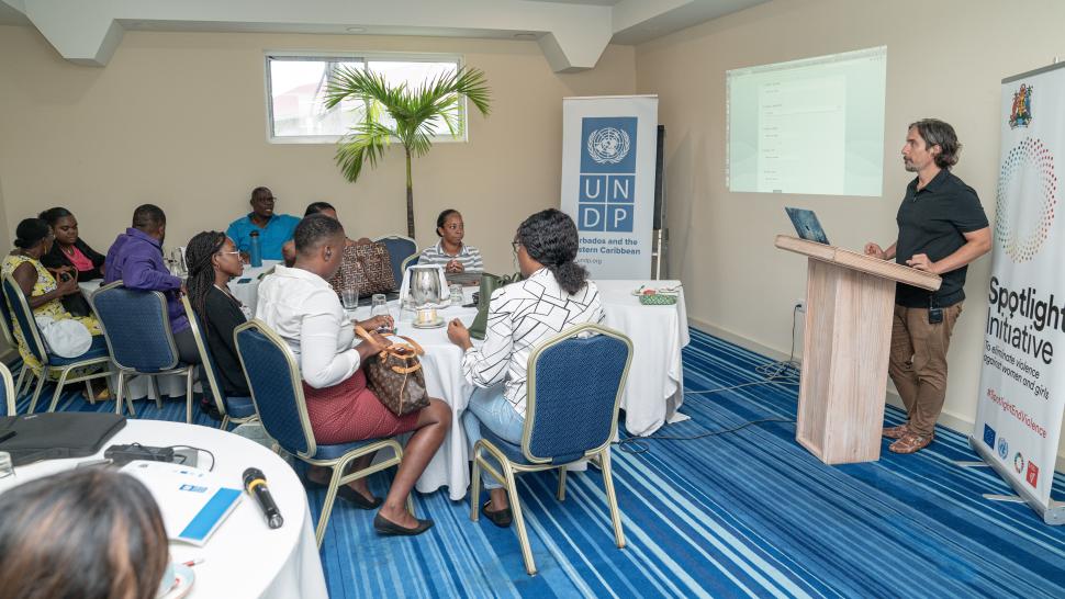 A group of people at the Spotlight Initiative launch of Online Data System, Grenada.