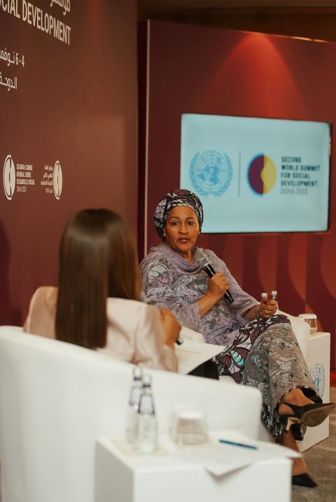 UN DSG Amina Mohammed seated and in conversation