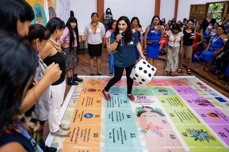 Las actividades del taller fueron creadas en colaboración con los líderes de la escuela Antisuyu Warmikuna. Foto: Iniciativa Spotlight Ecuador/Johanna Alarcón