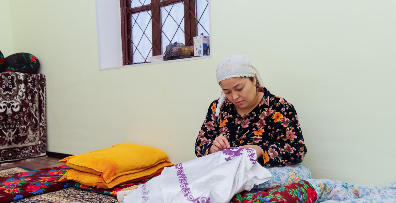 A woman doing embroidery