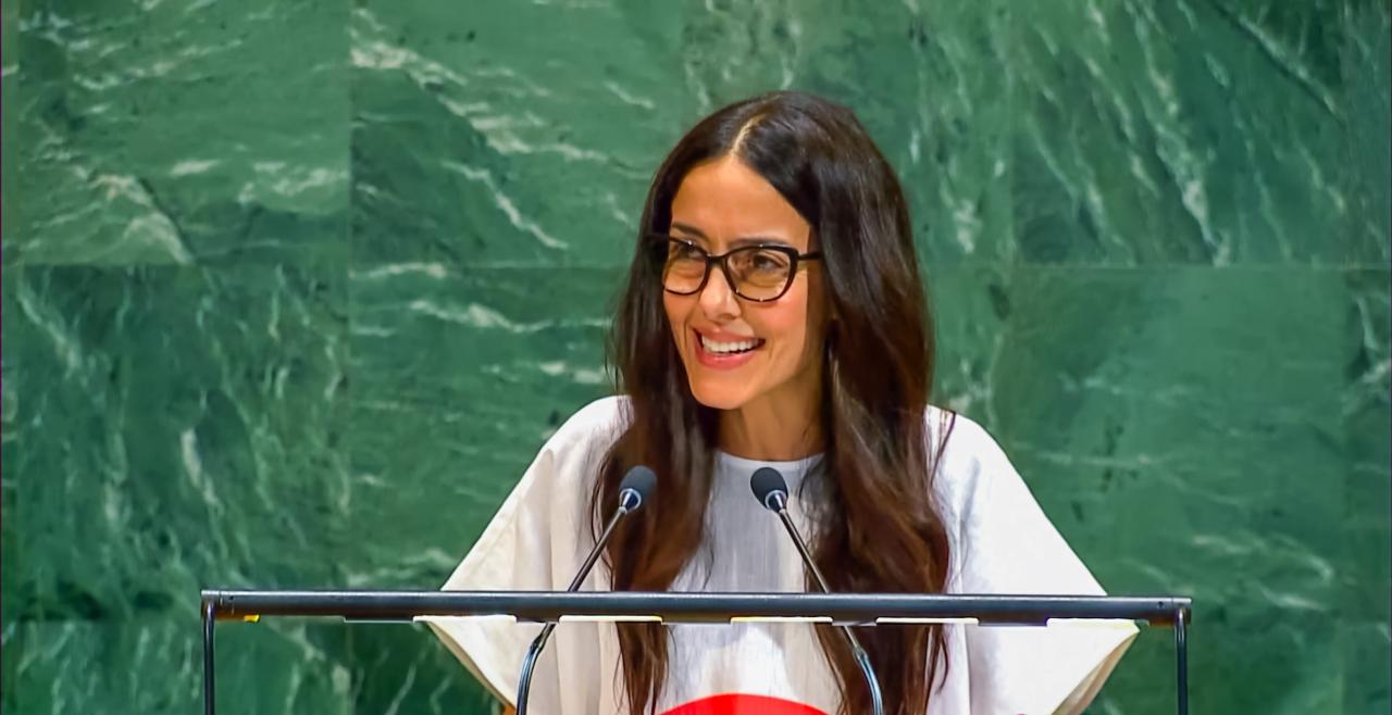 Ms Suazrez speaking in the UN General Assembly Hall