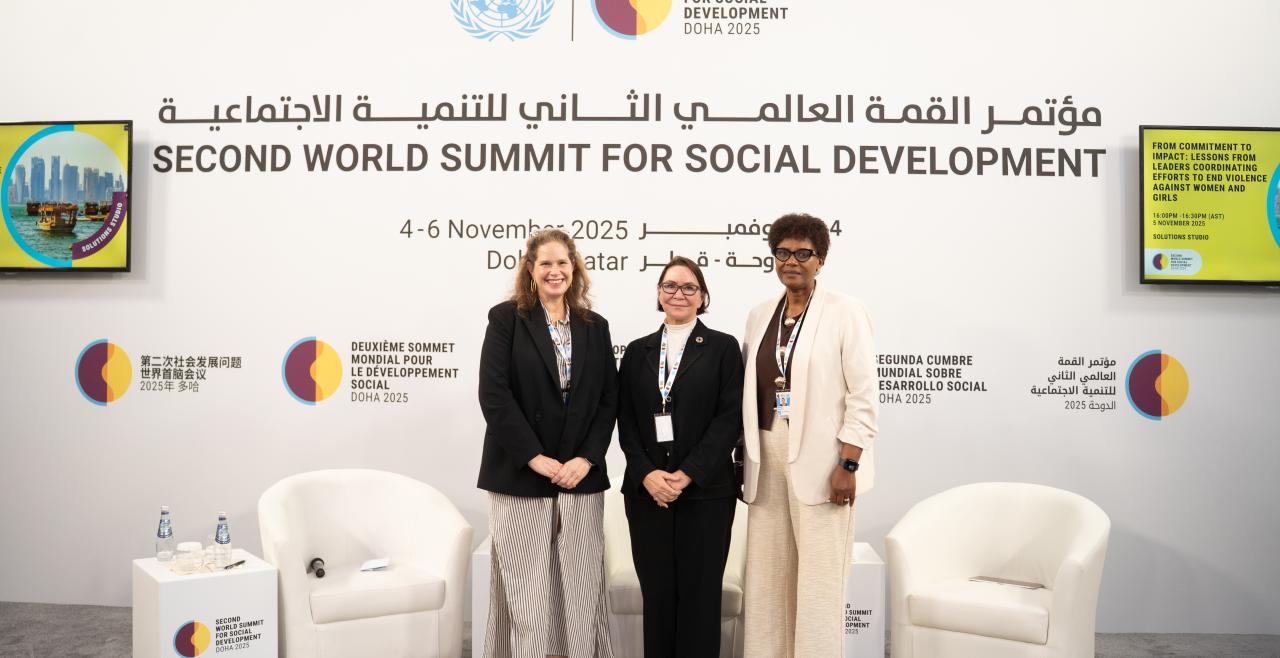 Spotlight Initiative Global Coordinator Erin Kenny, UN Resident Coordinator in Samoa Karla Hershey and UN Resident Coordinator in Sierra Leone Seraphine Wakana. Photo: Spotlight Initiative/Nivedha Meyyappan