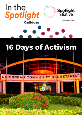 The CARICOM Secretariat headquarters in Georgetown, Guyana aglow in orange to mark 16 Days of Activism Against GBV.