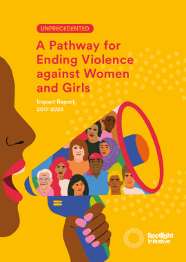 The publication title appears across an illustration of a woman speaking into a megaphone